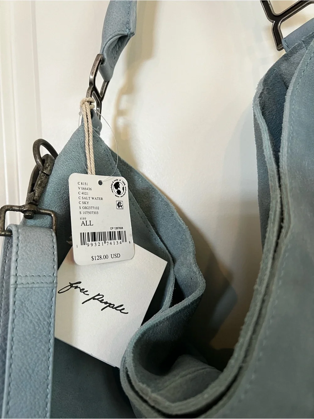 NWT Free People Suzie Suede Soft Light Blue Leather Shoulder Bag